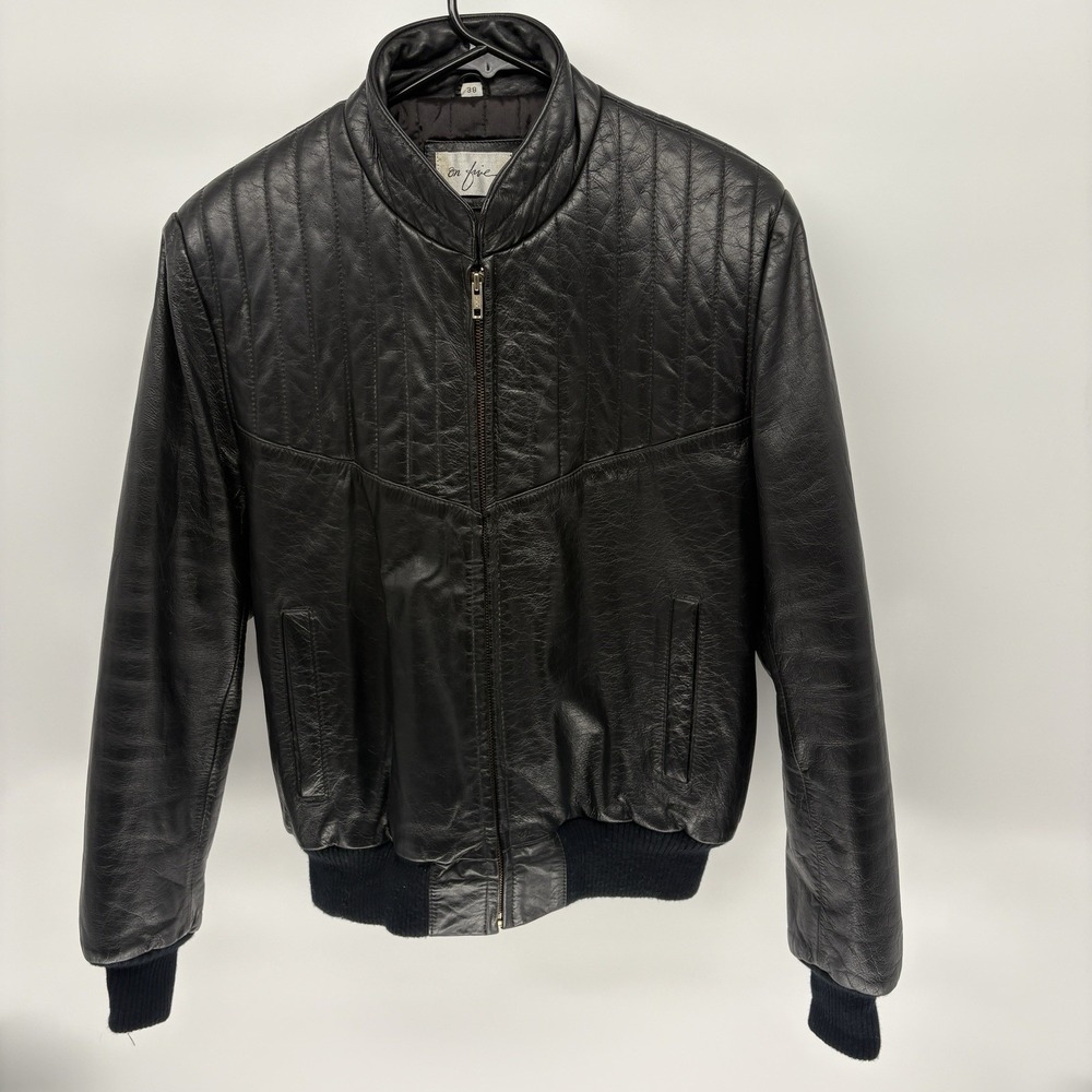 Vintage 80s On Five Leather Bomber Jacket Retro Motorcycle Biker Grunge Women L